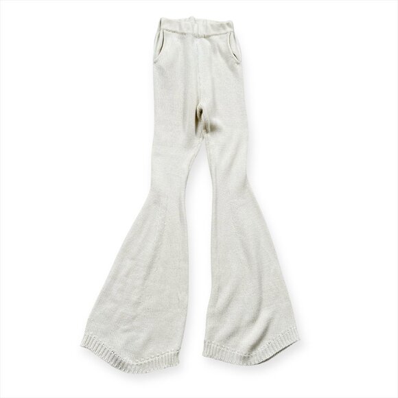 Hanifa Cream Chunky Cozy Knit Flare Leg Pants Tall Girl Friendly Sz XS - Picture 1 of 9